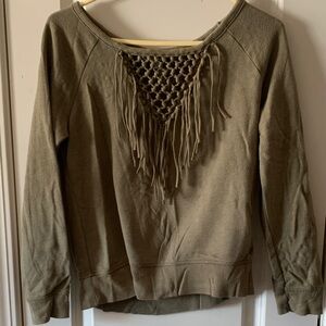 Olive Green Fringe Sweater American Eagle size small